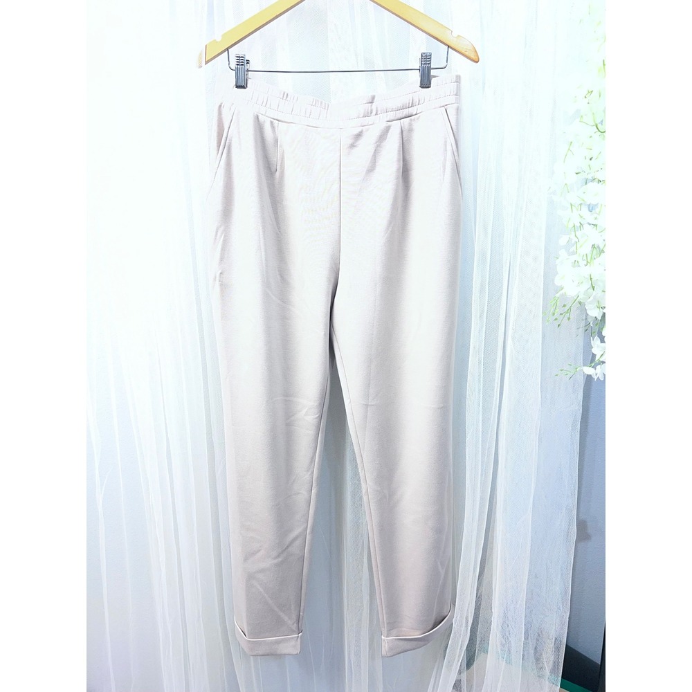 Acegolfs Womens XL Beige High Rise Elastic Waist Tapered Cuffed Trousers Pants